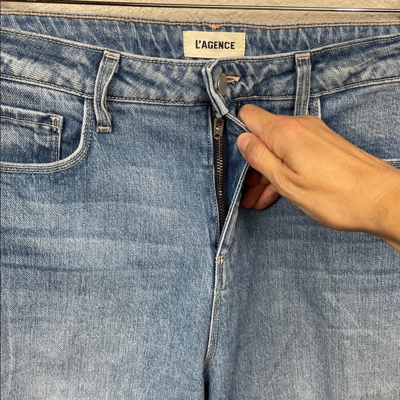 New L’Agence Tiana High Rise Wide Leg Jeans Seneca Raw Hem Blue Sz 29 - Picture 4 of 13